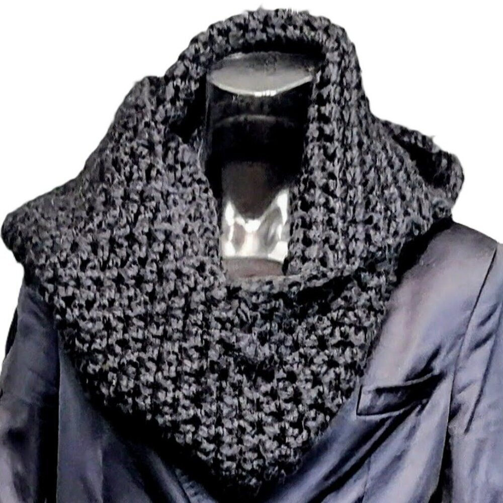 70s Inspired Vintage Crochet Knit Granny Square Black Balaclava - chic gift!